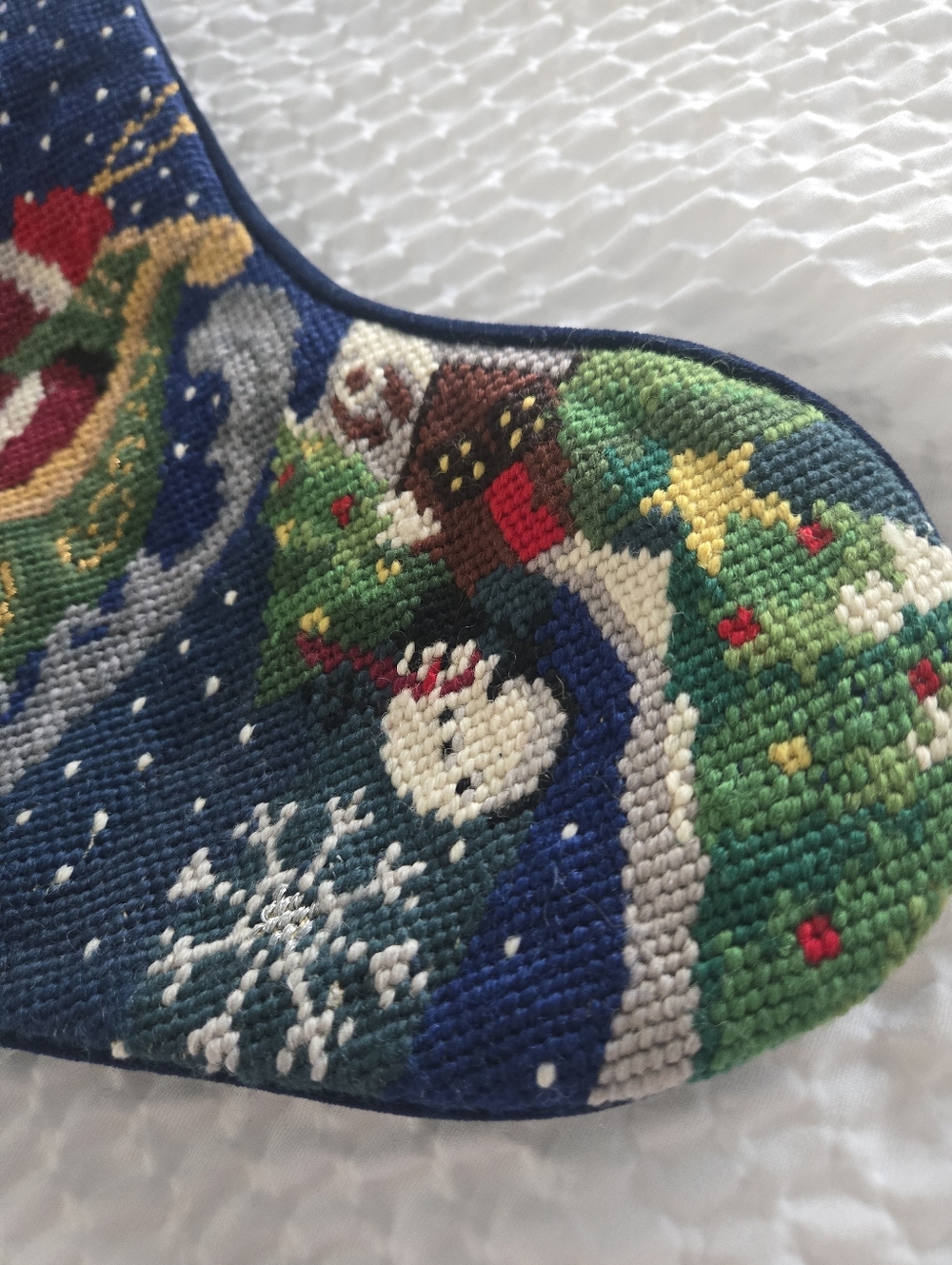 Vintage Needlepoint Christmas Stocking santa and reindeer christmas eve delivery - Picture 7 of 10